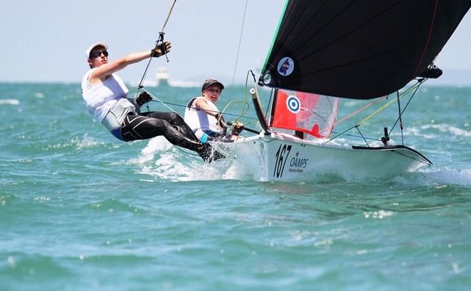 29er crew Tess Lloyd and Lewis Duncan - OAMPS Insurance Brokers Australian Youth Championships 2012 © Andrew Gough - copyright http://www.andrewgoughphotography.com